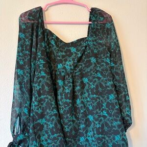 Teal and Black Floral Sheer Maternity Blouse
